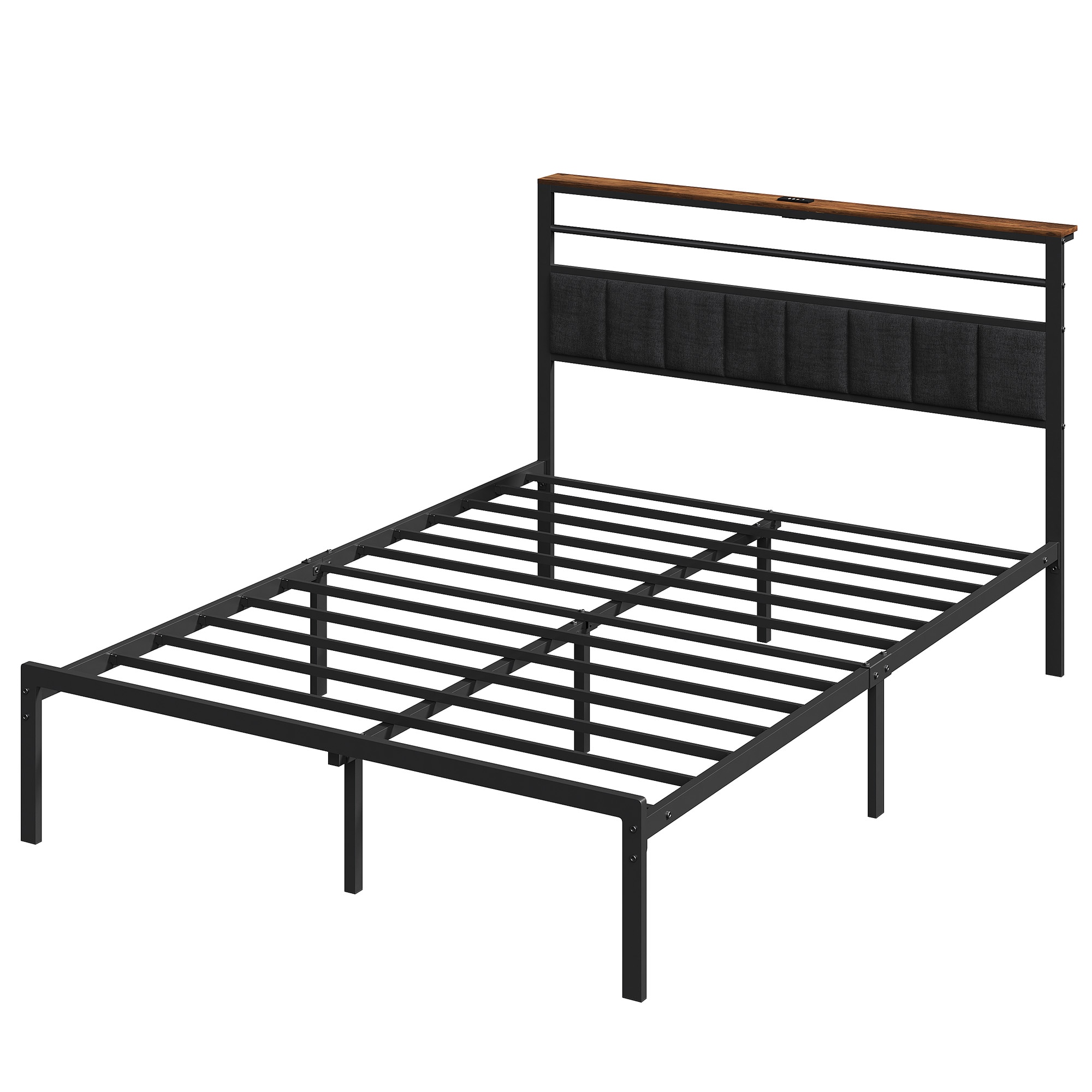Full Size Bed Frame With Charging Station And Storage Headboard_voghion.com